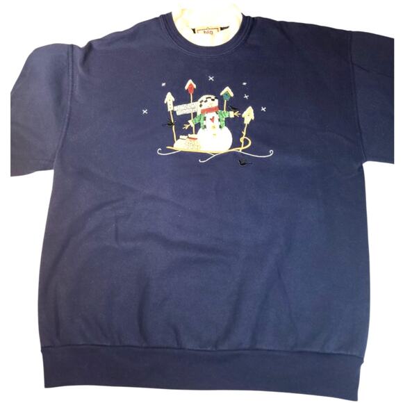 VTG Top Stitch by Morning Sun Double Crew Embroidered Christmas Sweatshirt L USA - Picture 2 of 7